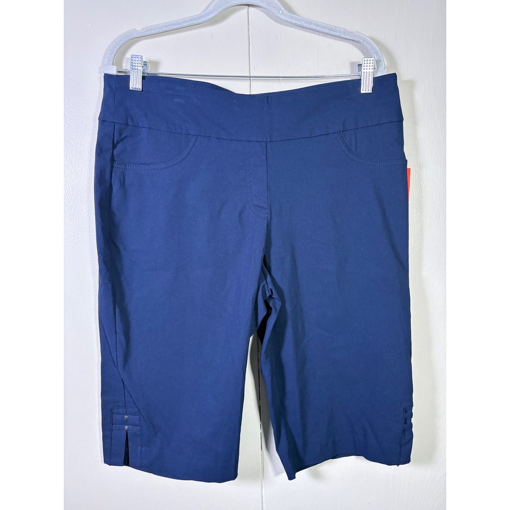 Hearts of Palm Navy Pull On Bermuda Shorts Stretch Size 14 Costal Preppy